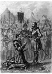 François I., bewaffneter Ritter nach der Schlacht von Marignan (1515). 19. Jahrhundert (Gravur)
