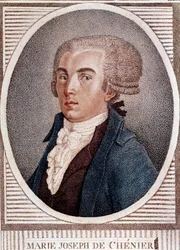 Französische Revolution: Porträt des Diplomaten, Dichters und Historikers Marie Joseph Chenier (1764-1811), Autor des "Chant du départ". Gravur des 19. Jahrhunderts