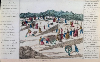 Französische Revolution: die Arbeiter des Marsfelds 1789 in Paris. Paris, Musée Carnavalet