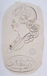 Französische Kalligraphie: Porträt einer jungen Person, ausgeführt von Bernard de Paris um 1780.