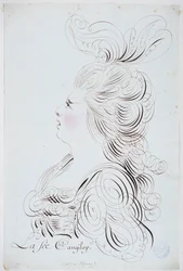Französische Kalligraphie: Porträt der Prinzessin von Polignac im Profil, mit Aquarell verstärkt von Bernard de Paris um 1780. Historische Bibliothek der Stadt Paris.