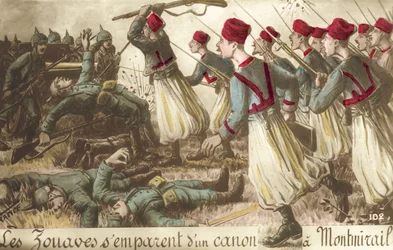 Französische Zuaven erobern ein deutsches Artilleriestück bei Montmirail, Erster Weltkrieg