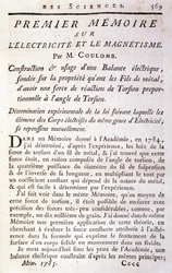 Frontispiz des Buches „Erstes Memoir über Elektrizität und Magnetismus“ von Coulomb