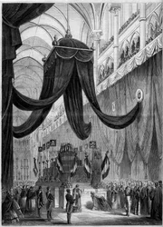 Begräbnis von Esprit Victor Elisabeth Boniface de Castellane (1788-1862), französischer Marschall: Katafalk des Verstorbenen während der religiösen Zeremonie in der Kathedrale von Lyon, Rhone (69)