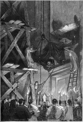 Begräbnis von Papst Pius IX. (Pio) (1792-1878): die Beisetzung des Leichnams im Petersdom in Rom. Stich in „Le Monde Illustré“, Nr. 1093 vom 9. März 1878.
