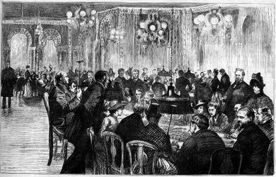 Gesamtansicht des Spielsaals des Casinos von Monte Carlo (Monte-Carlo). Gravur in „Le Monde Illustré“