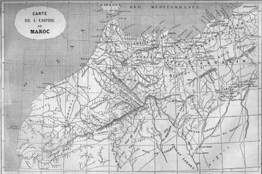 Geografische Karte des Reiches Marokko im Jahr 859. Gravur in „Le Monde Illustré“ Nr. 129 vom 1. Oktober 1859.