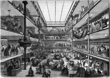 Große Pariser Kaufhäuser; Innenansicht der Geschäfte der Stadt Saint Denis, Rue du Faubourg Saint Honoré, Paris