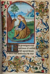 H/L-3-3 fol. 14r St. Johannes der Evangelist, aus dem Stundenbuch, Gebrauch von Paris, Mitte des 15. Jahrhunderts