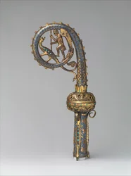 Kopf eines Krummstabs mit dem heiligen Michael, der den Drachen tötet