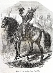 Heinrich IV. (1553 - 1610) in der Schlacht von Ivry (14.03.1590) - in „Histoire de France“ von L.-P. Anquetil