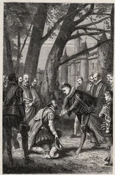Heinrich III. und Heinrich von Navarra, der zukünftige Heinrich IV., treffen sich am 30. April in Plessis-les-Tours