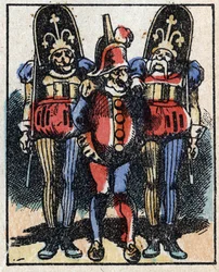 Geschichte von Dr. Pulcinella (Polichinelle). Holzgravur von Imagery Pellerin - Epinal, sp. 19. Jahrhundert.