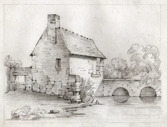 Haus am Fluss (Zeichnung, ca. 1830)