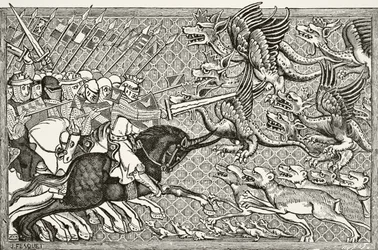 Wie Alexander gegen die Drachen und eine Art von Bestie namens Skorpion kämpfte, aus 