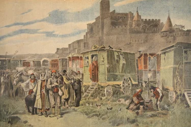 Ungarische Zigeuner vor Carcassonne, Illustration aus Le Petit Journal: Supplement illustre, 18. Dezember 1898