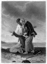 Illustration von „Paul und Virginie“: Paul vor dem Meer. Roman von Henri Bernardin de Saint Pierre, französischer Schriftsteller (1737-1814)