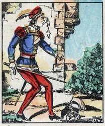 Illustration zu dem Märchen „Die Abenteuer von Groß Flandrin“. Holzstich von Imaging Pellerin - Epinal, sd. Ende des 19. Jahrhunderts.