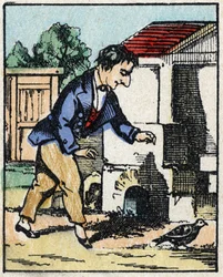 Illustration des Märchens „Wahrhaftige Geschichte von Jeannot Serinet“. Holzschnitt von Imagery Pellerin - Epinal, sp. Ende des 19. Jahrhunderts