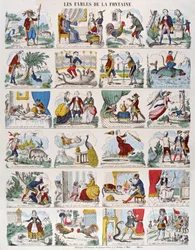 Illustrationen für Fabeln von Jean de La Fontaine (1621-95) imagerie Gangel und P. Didion in Metz