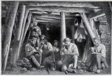 In der Mine: der „Leichter“, Mittagessen der Bergleute, Ende des 19. Jahrhunderts