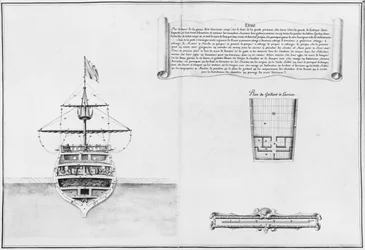 Innerer Bug eines Schiffes, Illustration aus dem Atlas de Colbert, Tafel 46