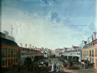 Innenhof des kaiserlichen Postkutschenamtes, frühes 19. Jahrhundert