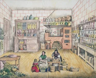 Innenansicht einer französischen Landküche, Ende des 19. Jahrhunderts