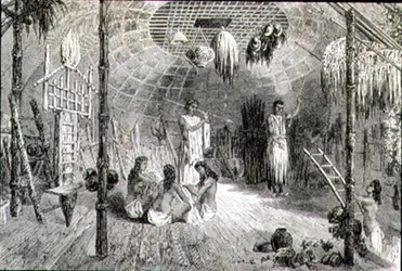Innenraum einer indischen Hütte in den 1860er Jahren