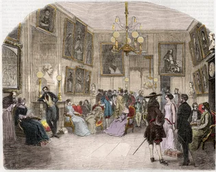 Innenansicht des Grünen Zimmers (Comédie-Française in Paris) - Vue intérieure du foyer des artistes - Comédie-Française - Gravur in „Tableau-de-Paris“ von Edmond Texier 1852