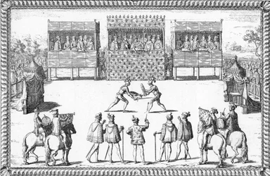 Jarnacs Schlag: Duell von Guy Chabot de Jarnac und Francois de Vivonne de la Chataignerie vor dem Hof in Saint-Germain-en-Laye