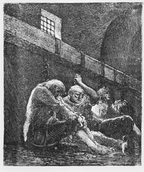 Jean Valjean im Gefängnis, Illustration aus Les Miserables, von Victor Hugo, 1865