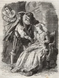 Springend wie eine Furie, packte den Herzog am Mantel... Königin von Frankreich Anne von Österreich (1601-1666) und der Herzog von Buckingham (George Villiers)