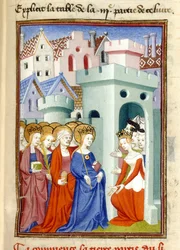Gerechtigkeit, die Jungfrau und Heilige, MS Harley 4431, f.361r, Frankreich, ca. 1410-14