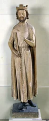 König Childebert I (497-558) aus der Abtei Saint-Germain-des-Prés, ca. 1239-44 (Kalkstein)