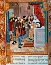 König Gontran I. Illuminiertes Manuskript. 15. Jahrhundert.