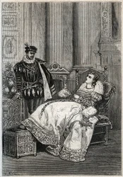 König Heinrich II. (1519-1559) und Diane de Poitiers (1499-1566) - Heinrich II. von Frankreich und Diane de Poitiers - Gravur aus „Geschichte Frankreichs“ von Jules Michelet - 1876-1877