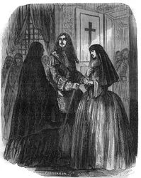 König von Frankreich Ludwig XIV. (1638-1715) mit Louise Francoise de la Valliere (1644-1710). Gravur des 19. Jahrhunderts.