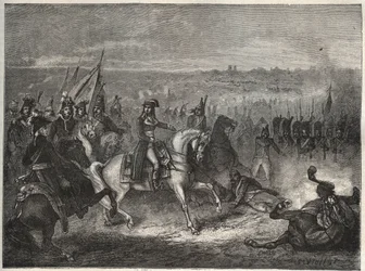 Die Schlacht von Lonato - Napoleon bei Lonato - Auch genannt die zweite Schlacht von Castiglione: In seinem Italienfeldzug besiegt Napoleon die Österreicher unter Wurmser und zwingt sie zum Rückzug nach Mantua. 3. August 1796 - Neue Nationale Enzyklopädie 