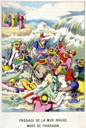 Der Tod des Pharaos beim Durchqueren des Roten Meeres - in „Das Leben des Moses“, hrsg. von Olivier Pinot, Epinal, Ende des 19. Jahrhunderts