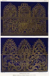 Spitzenmuster in Gold, von Cesare Vecellio (1521-1601), Stich aus Dictionnaire de l