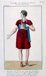 Lafon in der Rolle des Horace in der Tragödie Horaces von Corneille (1640). Gravur des 19. Jahrhunderts. Paris, Comédie-Française.