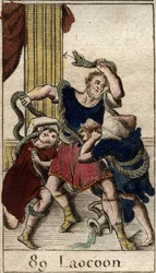 Laokoon. Minerva unterstützt die Griechen und schickt die Seeschlangen, um Laokoon anzugreifen, der die Bewohner von Troja vor dem Pferd warnt. Die Schlangen griffen seine beiden Söhne an und töteten sie, dann griffen sie Laokoon an.