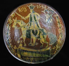 Große runde Schale mit Darstellung von Ludwig XIV. (1638-1715) zu Pferd, 1688