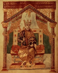 Karl der Große (Carolus Magnus, Karl der Große) (747-814), König der Franken und christlicher Kaiser des Westens, aus dem Psalter von Karl dem Kühnen