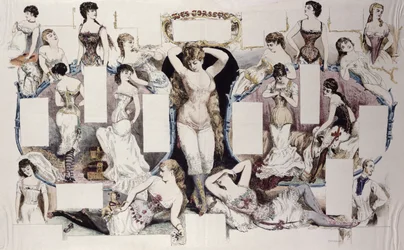 Layout-Illustrationen für einen Artikel über Damenunterwäsche, aus La Vie Parisienne, ca. 1870