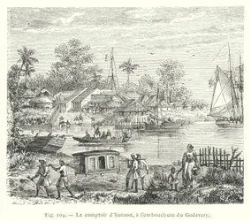 Der Handelsposten von Yanaon, an der Mündung des Godavery (Stich)