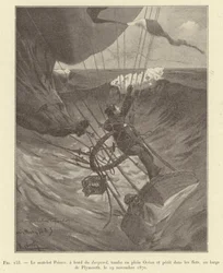 Matrose Prince, an Bord der Jacquard, fällt in den Ozean und ertrinkt, vor Plymouth, 29. November 1870 (Gravur)