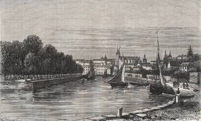 Der Hafen von Vannes (Morbihan, Frankreich) - Gravur in „La France Illustrée: Geographie, Geschichte, Verwaltung, Statistik“ von V.-A. Malt-Brown. 1884