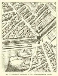 Das Viertel Saint-Honoré im Jahr 1608, Auszug aus dem Plan von F Quesnel